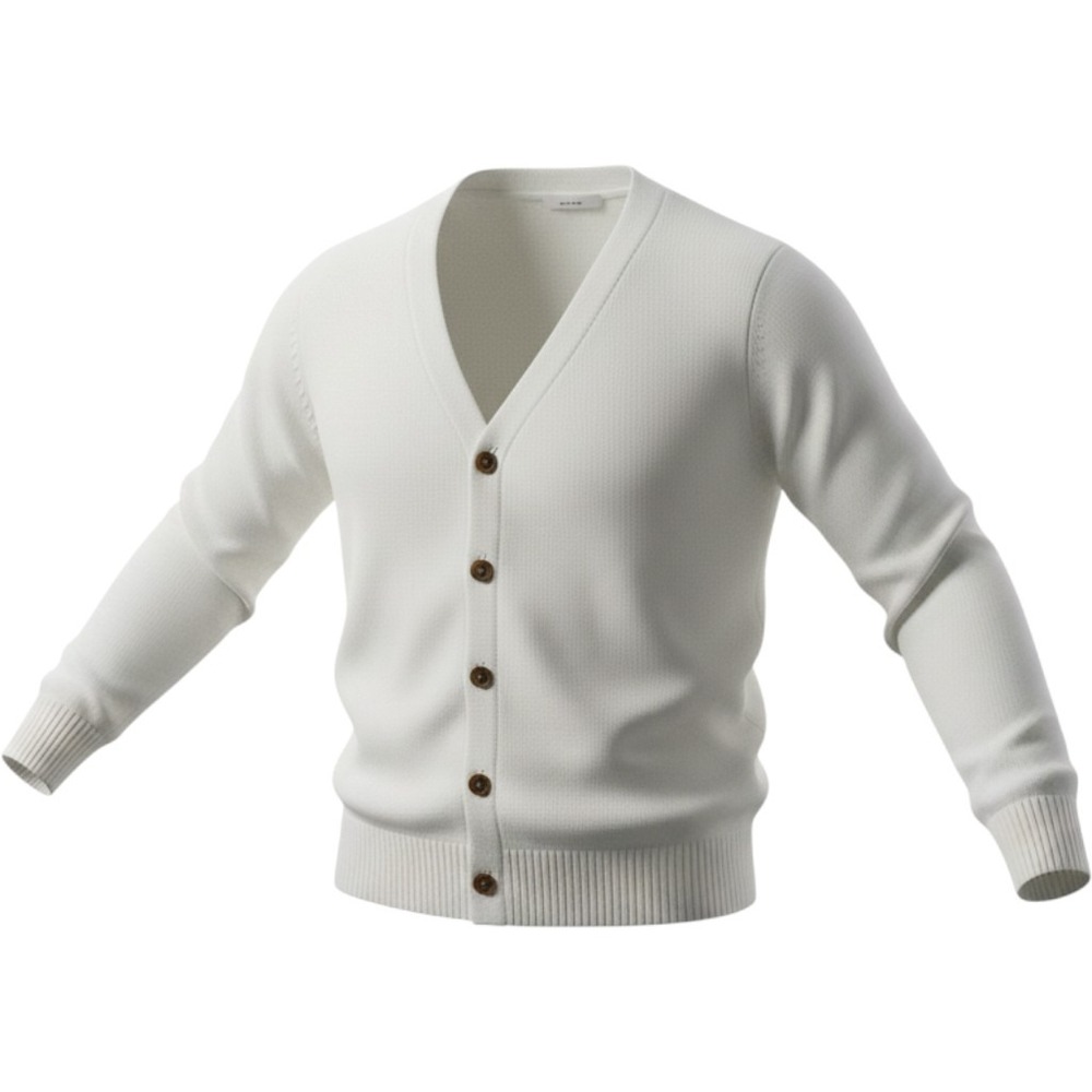 LL Bean Womens Cream White V Neck Button Front Textured Knit Cardigan Sweater L